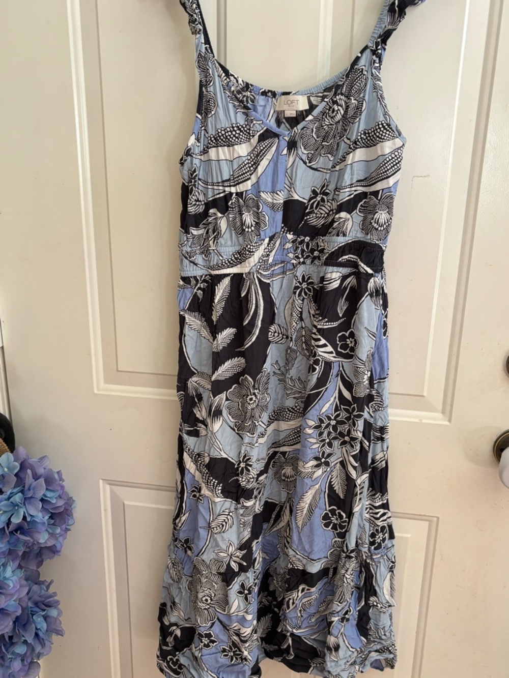 LOFT Outlet Light Blue, Black & White Floral Blouse